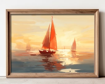Printable Wall Art, Sailboat Art Print, Home Decor, Coastal Decor, Vintage Decor