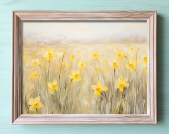 Printable Flowers, Daffodils Digital Art Download, Home Decor, Spring Decor, Vintage Decor, Printable Art, Landscape Painting