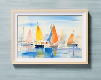 Printable Wall Art, Sailboat Art Print, Home Decor, Coastal Decor, Vintage Decor