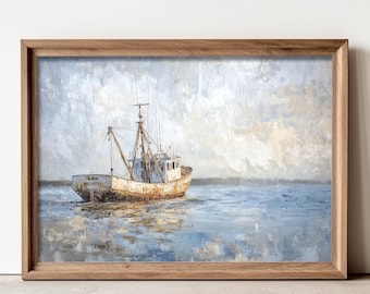 Printable Beach Wall Art, Beach Digital Art Download, Shrimp Boat Art, Home Decor, Coastal Decor, Vintage Decor, Printable Art, Downloadable