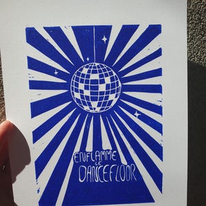 Impression linogravure "dancefloor" faite main