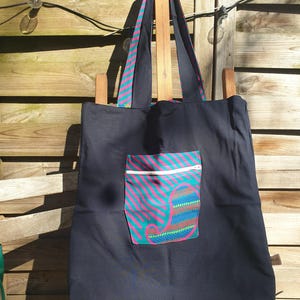 Tote bag en tissu vintage, réversible et avec une double poche fermeture éclair - Chouchou assortis