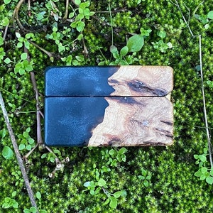 Schwarzer Antrag schmales Ringkästchen, Ringkästchen Natur, Eheringhalter, Ringkästchen aus Holz, Nussbaum Ringkästchen, Verlobungsringkästchen