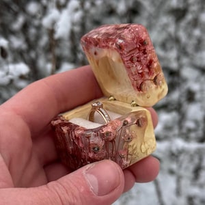 Scatola per anello in resina epossidica per proposta, porta anello in acero, scatola bicolore, scatola per portatore di anello, custodia per anello in acero, scatola per fiori da cerimonia, scatola per fiori rosa chiaro