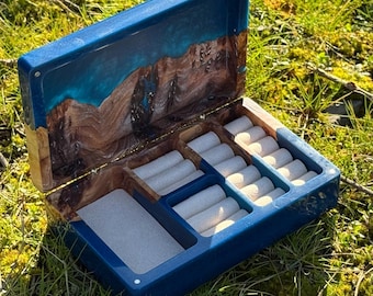 Large watch & ring organizer for men, unique epoxy wood box, husband anniversary gift