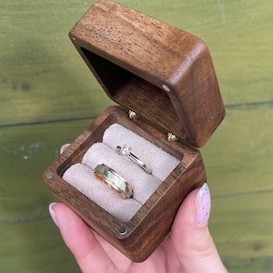 Wedding autumn double ring box, groom ring box, rustic wooden ring box, mens ring holder, engraved ring box, minimalist ring box