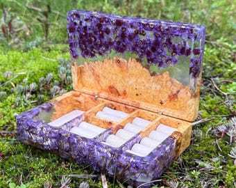 Flower jewelry organizer, unique wooden accessory display box, engraved bridesmaid favor gift