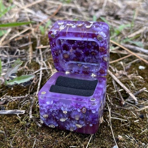 Gothic nature proposal ring box, purple flower ring box, engagement ring box, floral ring box proposal, flower ring box, engraved ring box
