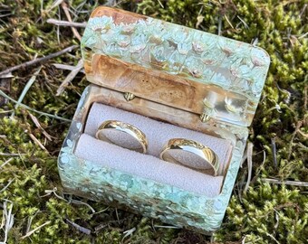 Two slot wedding ring box, matching bands vow exchange holder, sage green bridal gift
