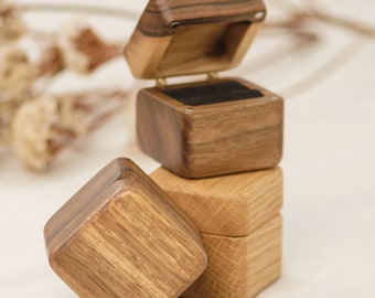 Stylish square proposal ring box, oak wood wedding box, wooden engagement ring holder, rustic wedding accessories