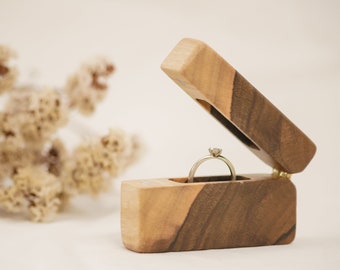 Engagement ring box, rustic ring bearer slim box, wedding ring holder, wooden proposal ring box, slim jewelry case