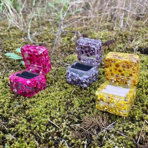 Caja de anillo colorida personalizada, estuche para anillo de propuesta, caja para anillo de compromiso, accesorio de boda, caja de joyería floral hecha a mano, regalo romántico significativo