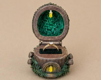 Unique proposal box for fantasy lovers, magical forest ring chest, fairy house ring bearer