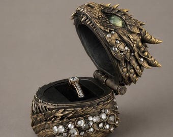 Dragon proposal box,  sculpted epoxy ring chest, geeky fantasy wedding gift