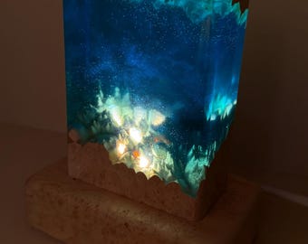Ocean theme epoxy night light, authentic table lamp, deep ocean lamp, rich blue lamp, resin art decor, ocean lover gift, summer house decor