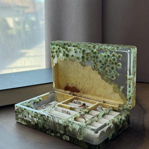 IN MAGAZZINO contenitore per gioielli, scatola per gioielli classica, scatola per gioielli da viaggio, scatola epossidica fatta a mano, custodia per anelli e spille, tenera scatola floreale