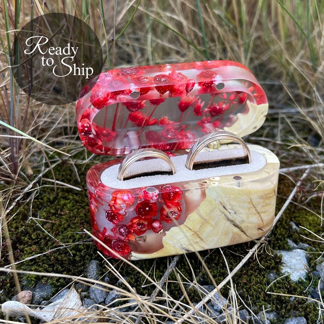 Wedding Ring Case Natural Wood Ring Case Elegant Flower Ring Holder