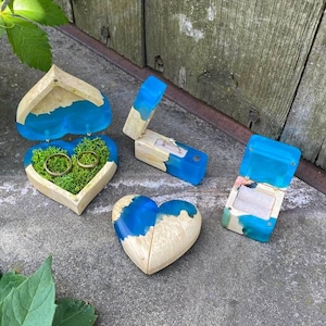 Blue proposal and wedding ring box, slim ring box, engagement ring box, single ring box, rustic wedding