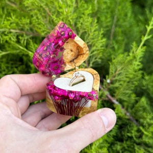 Epoxy heart box for proposal, wooden ring box, heart ring box, flower ring box, unique ring box, engagement box, unique proposal box