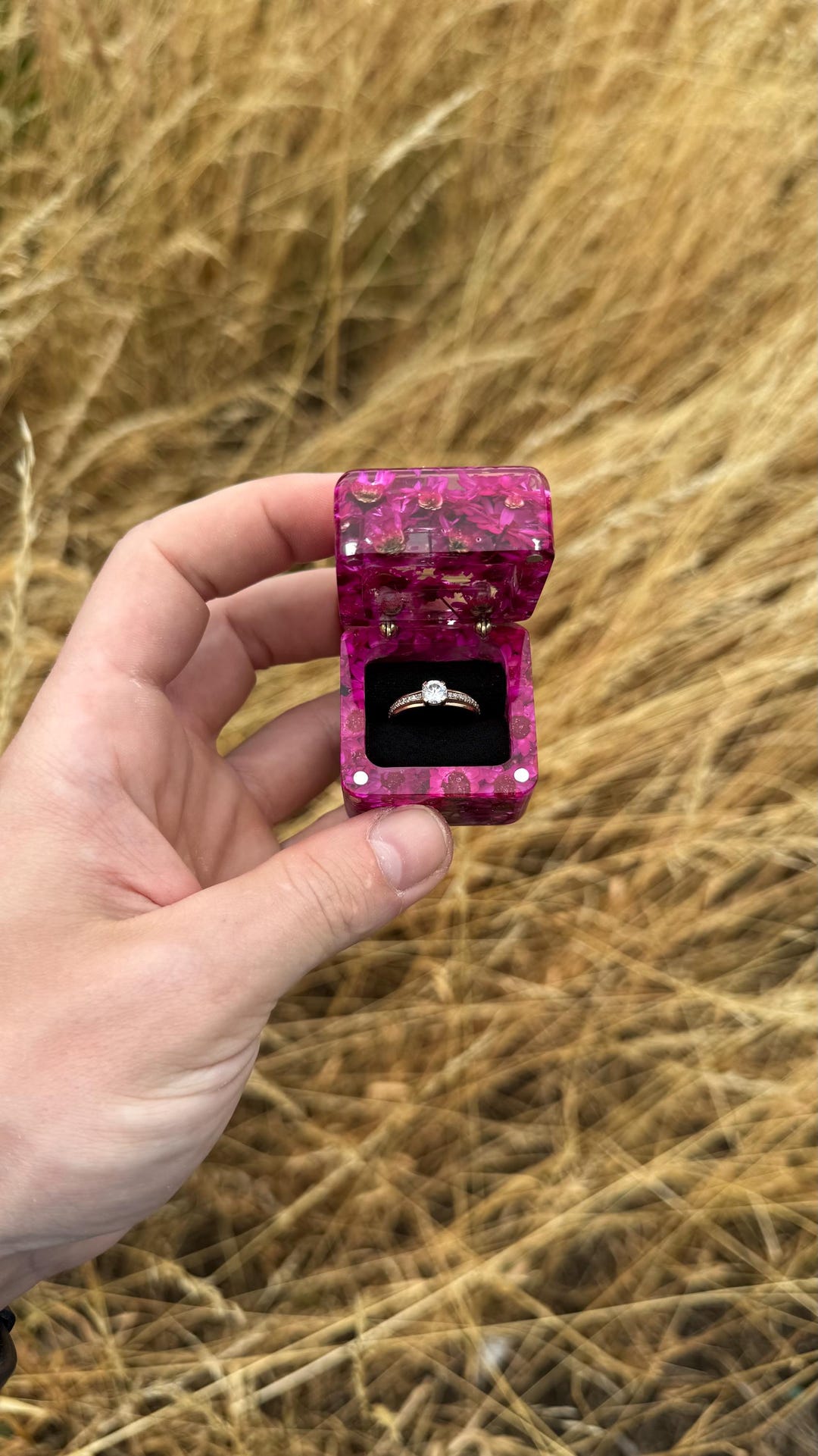 Expoxy Box Pink Floral Box, Floral Epoxy Ring Case, Engagement Ring Box, Custom ...