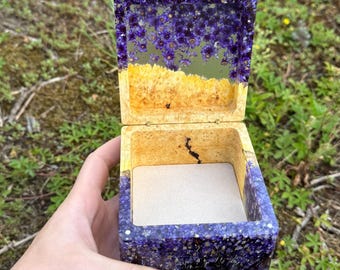 Artisanal single watch box, burl wood floral resin watch storage case