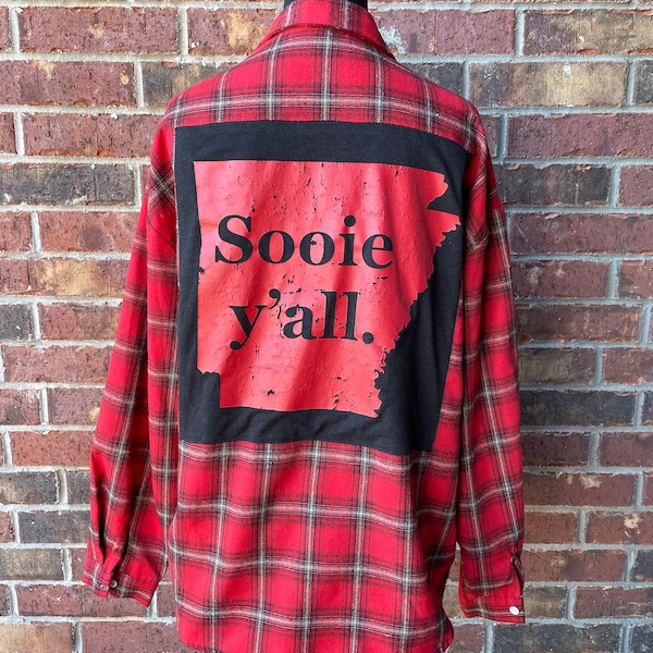 Arkansas flannel shirt, Reworked Arkansas shirt, Flannel Arkansas shirt