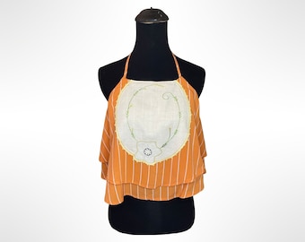Vintage linen crop top, orange crop top, vintage orange shirt