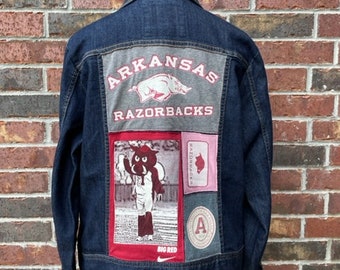 Arkansas Razorback Jacket, Upcycled Razorback Jacket, Denim Razorback Jacket