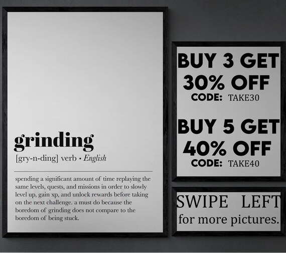 Grinding Definition Print Gamer Poster Gamer Gifts Gaming Etsy Australia