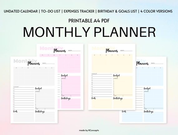 Printable Monthly Planner Insert Page Undated Calendar - Etsy