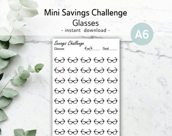 Glasses mini savings challenge A6 for prescription eyeglasses, contact lenses & eye exams | minimal printable money challenge pdf