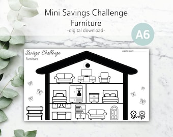 house & furniture savings challenge | dream home money tracker | printable mini savings challenge A6 | digital down payment money challenge