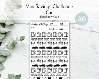 new car, car repair, car maintenance savings challenge | printable mini savings challenge A6 | fun color-in blank savings tracker pdf
