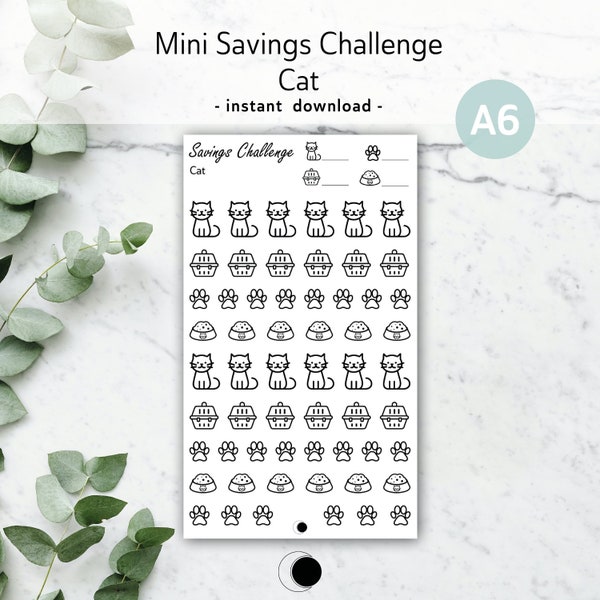 Cat mini savings challenge A6 | printable, customizable cash money tracker for a kitten or a cat emergency fund | pdf savings challenge