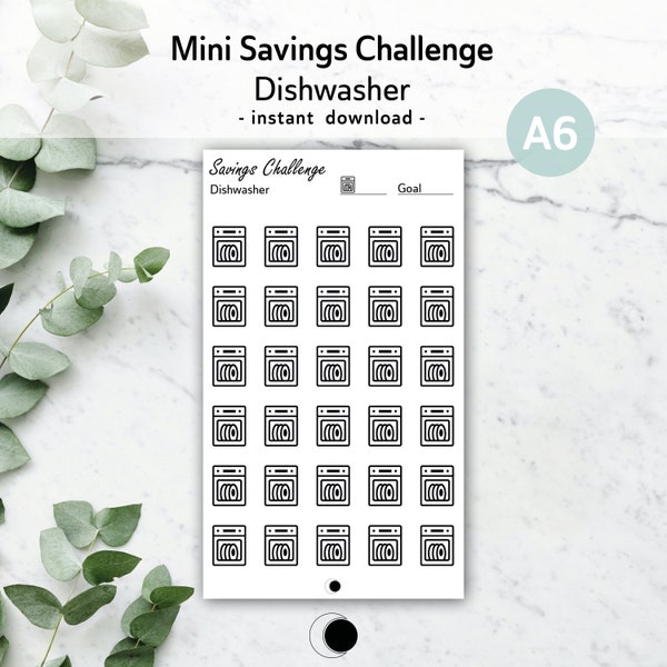 Dishwasher mini savings challenge A6 | printable cash money tracker for kitchen appliances, home appliances, dishwasher, etc.