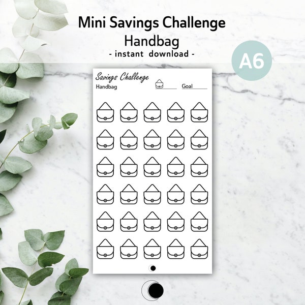 Handbag mini savings challenge A6 | printable cash money tracker for luxury purse, designer bag, etc. | blank color-in savings log pdf