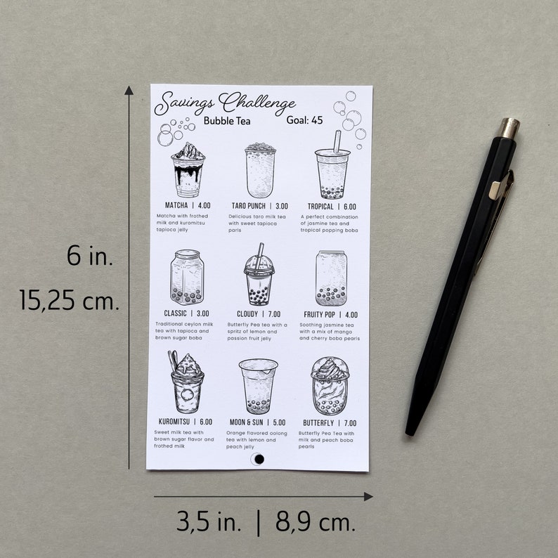 Bubble Tea Savings Challenge A6 | Printable Boba Savings Tracker for ...
