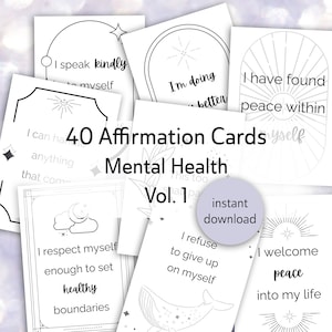 Cartões de afirmação de saúde mental para impressão em PDF | baralho de cartas de manifestação digital para depressão, ansiedade, TDAH, etc.