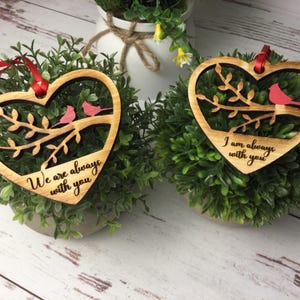Memorial Heart Cardinal or Cardinals on a Branch Christmas Ornament - May be Personalized - Honor your loved one with this ornament.
