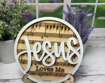 Handcrafted Wooden Round Sign - "Jesus Loves Me" | Christian Home Decor