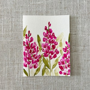 Cartão original pintado à mão com aquarela floral rosa tremoço - Papelaria para todas as ocasiões, cartão de nota em branco com envelope, obrigado, aniversário,