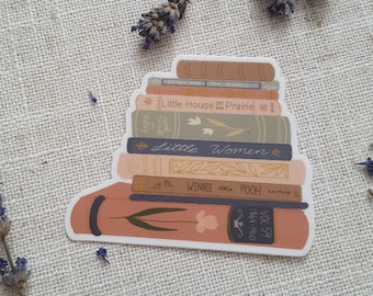 Pegatina de vinilo con diseño de pila de libros inspirada en la literatura clásica