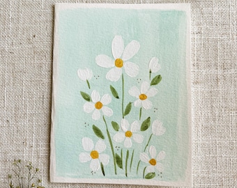 Original Hand Painted Watercolor Floral Daisy Field Card - All Occasion Stationery, Blank Note Card with Envelope, Thank You, Birthday,