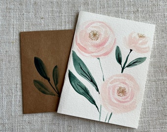 Original Hand Painted Watercolor Blush Pink Rose Card - All Occasion Stationery, Blank Note Card with Envelope, Thank You, Birthday, Wedding