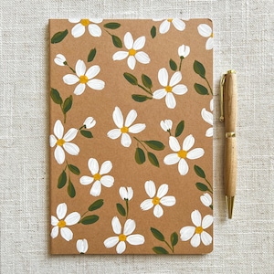 Diario de papel Kraft pintado a mano con patrón Daisy- Papelería, juego de cuadernos, regalo