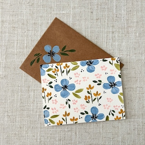 Motivo floreale originale dipinto a mano in acrilico blu - Cancelleria per tutte le occasioni, biglietto vuoto con busta, compleanno