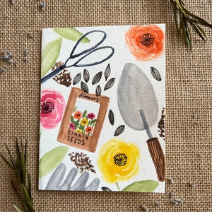 Aquarelle originale peinte à la main sur le thème du jardin Zinnia - papeterie toutes occasions, carte de correspondance vierge avec enveloppe, merci, anniversaire,
