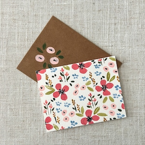 Motif floral acrylique rose aquarelle peint à la main - Papeterie toutes occasions, carte de correspondance vierge avec enveloppe, anniversaire