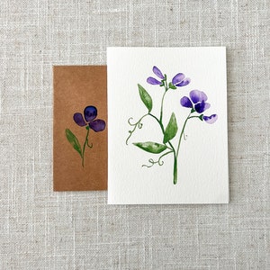 Original handgemalte Aquarell Blumenkarte, süße Erbse Karte - für alle Anlässe, Blanko Karte mit Umschlag, Danke, Geburtstag,