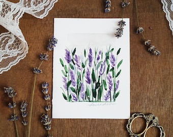 Original Hand Painted Watercolor Lavender Field Card - All Occasion Stationery, Blank Note Card with Envelope, Thank You, Birthday, Floral